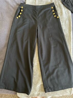Voodoo Vixen Black Wide Leg Sailor Pants with Gold Buttons
